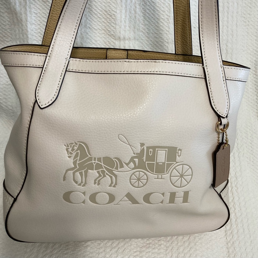 Coach Cream Leather tote Handbag with the Horse and Carriage logo